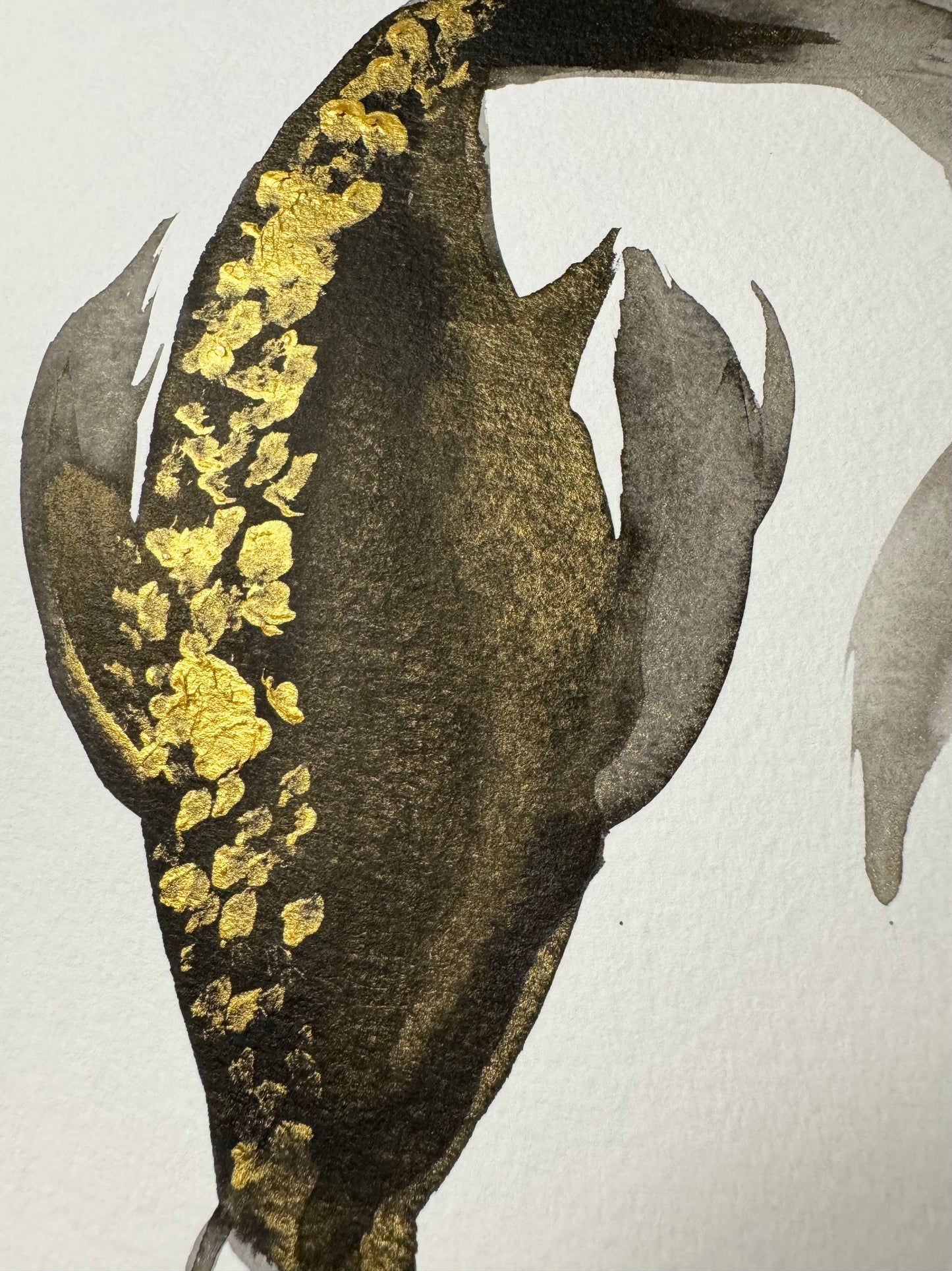 Koi Fish: Ink and Gold Acrylic Original w/ Art of Mizuki Stamp