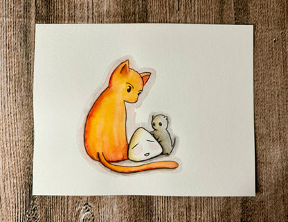 Cat, Rice Cake, Rice: Watercolor Original