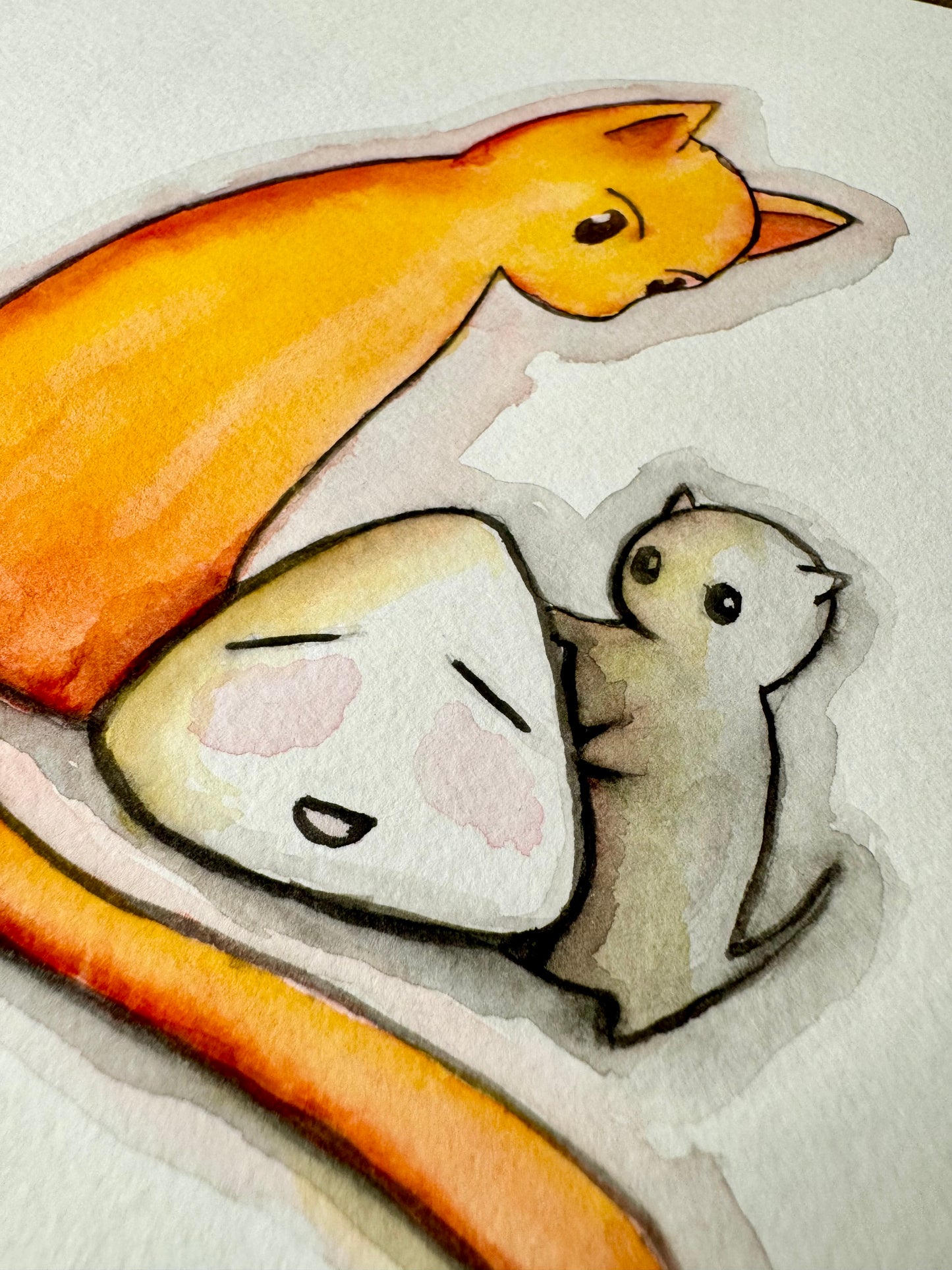 Cat, Rice Cake, Rice: Watercolor Original