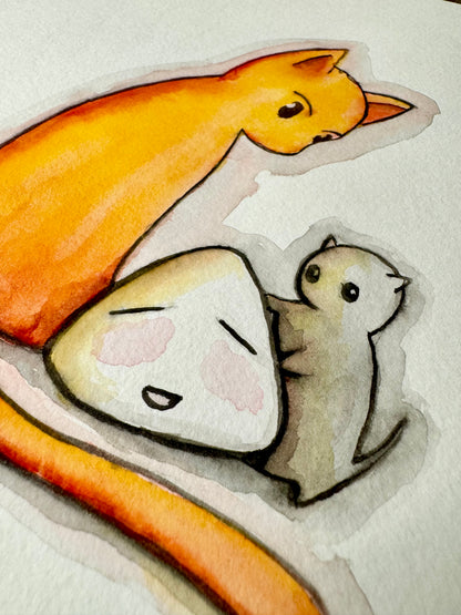 Cat, Rice Cake, Rice: Watercolor Original