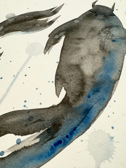 Koi Fish: Watercolor and Ink Original w/ Art of Mizuki Stamp