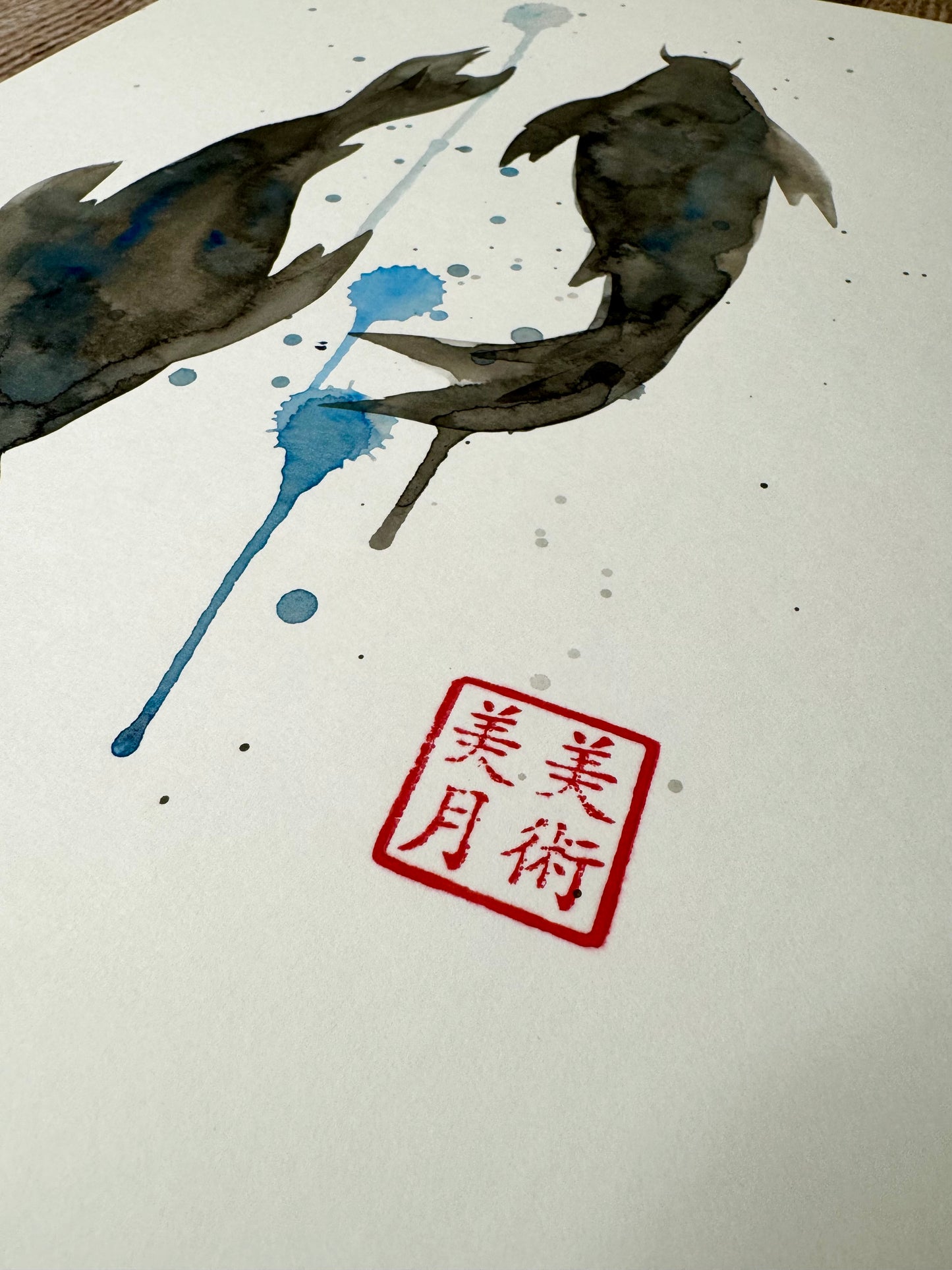Koi Fish: Watercolor and Ink Original w/ Art of Mizuki Stamp