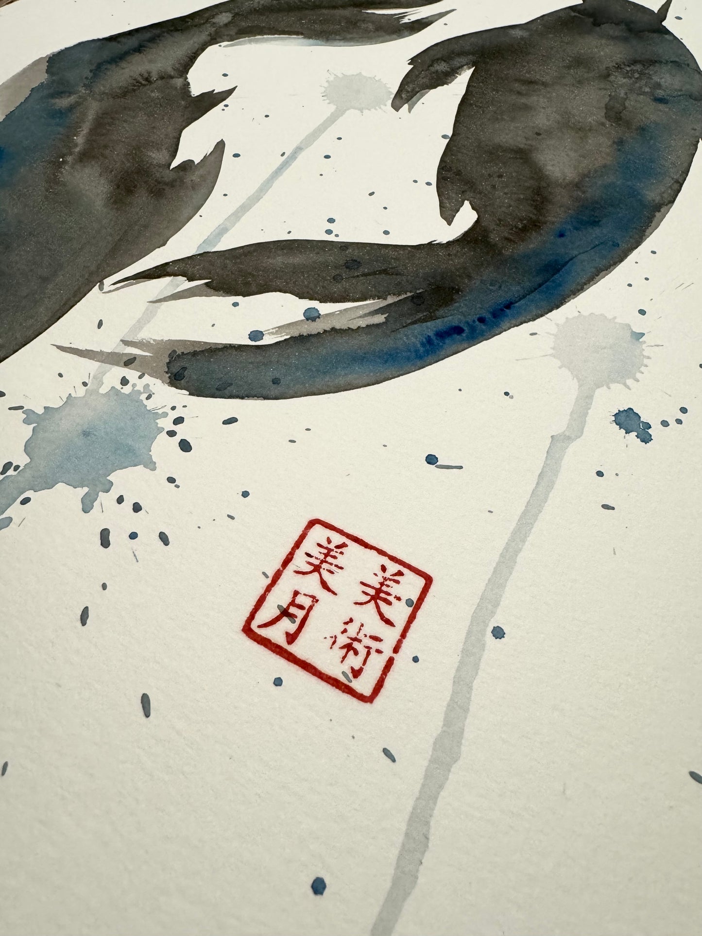 Koi Fish: Watercolor and Ink Original w/ Art of Mizuki Stamp
