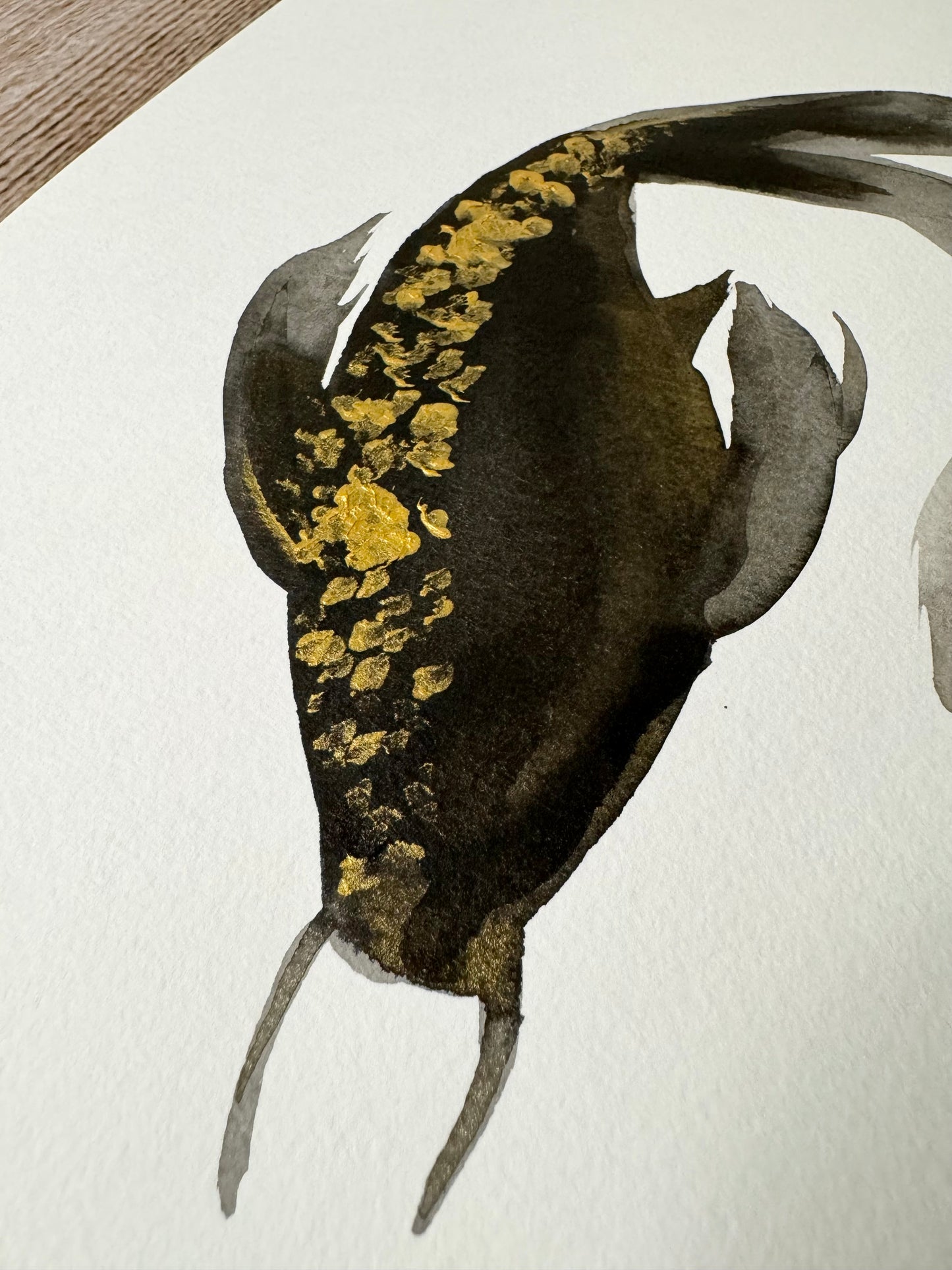 Koi Fish: Ink and Gold Acrylic Original w/ Art of Mizuki Stamp